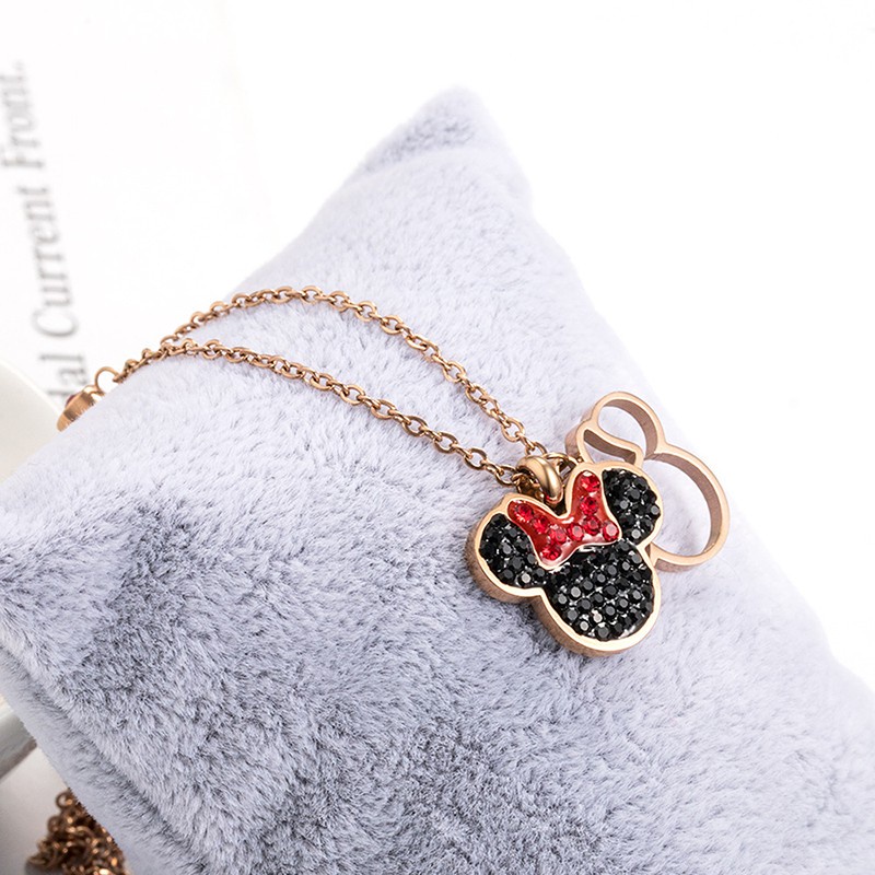 Kalung Desain Tikus Untuk Wanita | Kalung Rantai Klavikula Bahan Titanium Steel 18k Warna Rose Gold | Aksesoris Perhiasan Bahan Stainless Steel