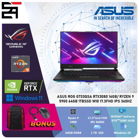 ASUS ROG G733QSA RTX3080 16GB/ RYZEN 9 5900 64GB 1TBSSD W10 17.3FHD IPS 360HZ