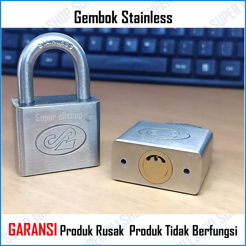 Gembok Pintu Pagar Rumah Stainless Anti Karat / Gembok Putih Cakram Sepeda Anti Maling Stainless Jantung Kuningan