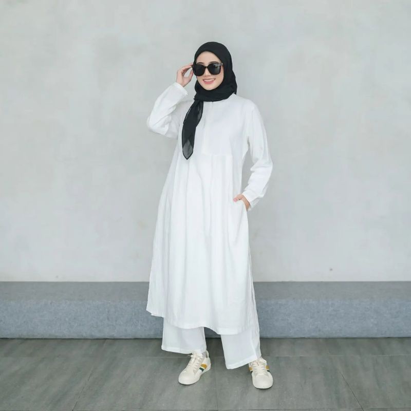 tunik set kasual MUSLIM SET TUNIK TERBARU Trendy  KINARA TUNIK SET PREMIUM Tunik linen set celana