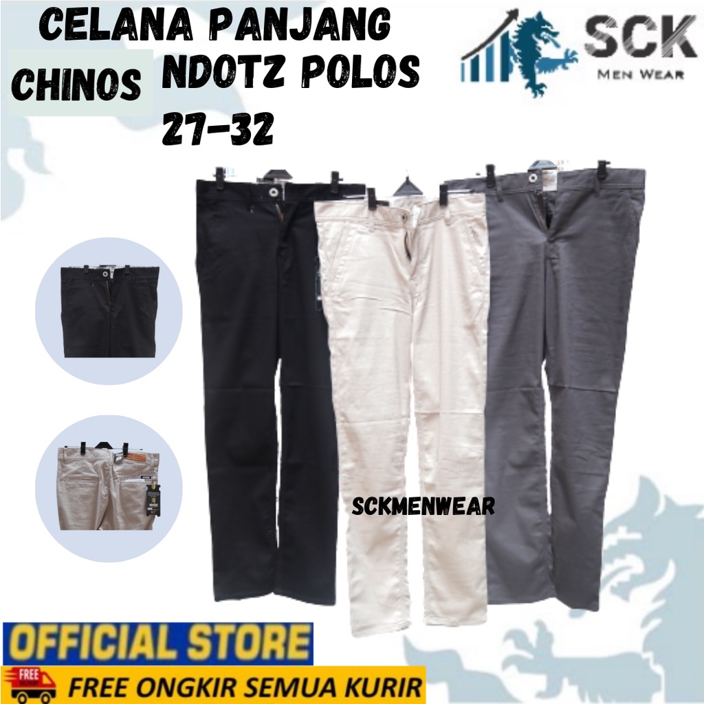 Celana Panjang Chinos Ndotz Polos Kancing Ukuran 27-32 Aneka Warna Pinggang Karet / Celana Karet / Celana Panjang  - sckmenwear GROSIR