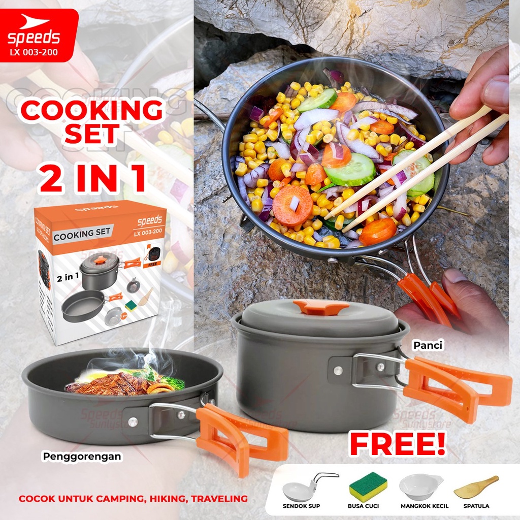 SPEEDS Alat Masak Set Mini Camping Cooking Set 2-3 Orang Nesting Stove Panci Ketel Cookware Portable Tas Outdoor Safety 003-200