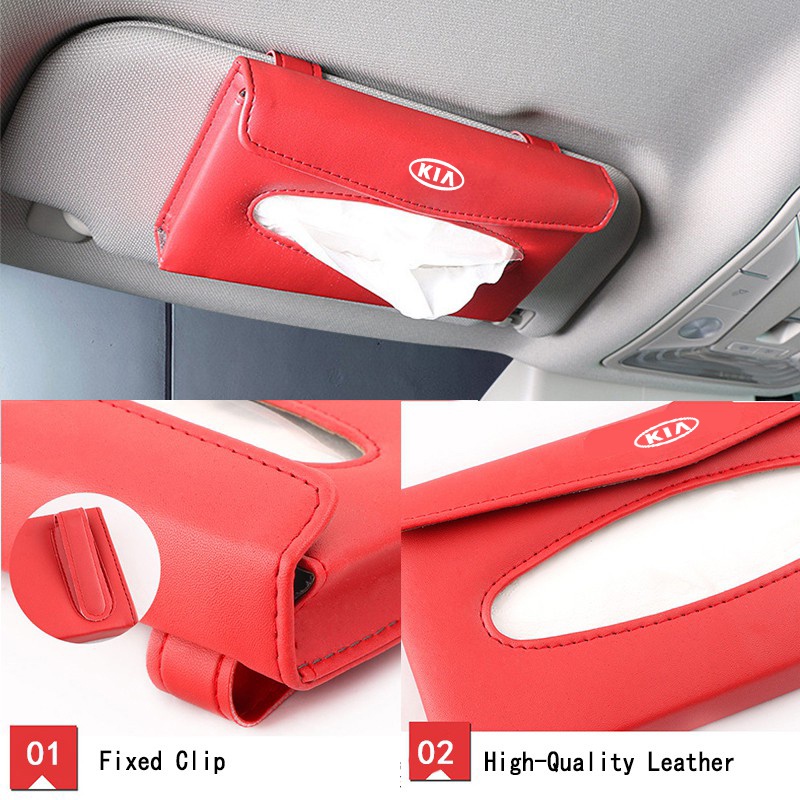 Kia Tempat Penyimpanan Tisu Sun Visor Mobil Auto Paper Towel Leather Tissue Box Untuk Rio Picanto Visto Carnival EV6 GT