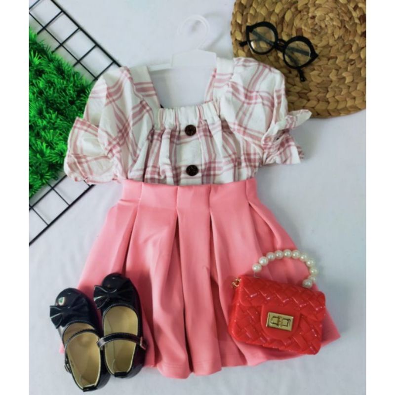 Setelan Baju Ifana Sabrina Kids Korean Style / One Set Blouse Top Anak Perempuan Lengan Balon 2-4 Tahun