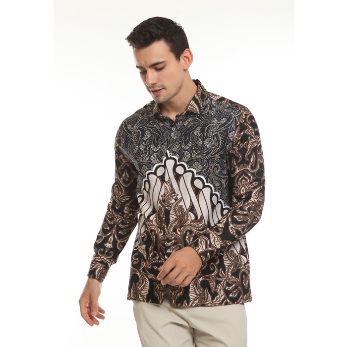 Terlaris Moc Kemeja Batik Lengan Panjang Modern Fit Tunggadewa-Brown