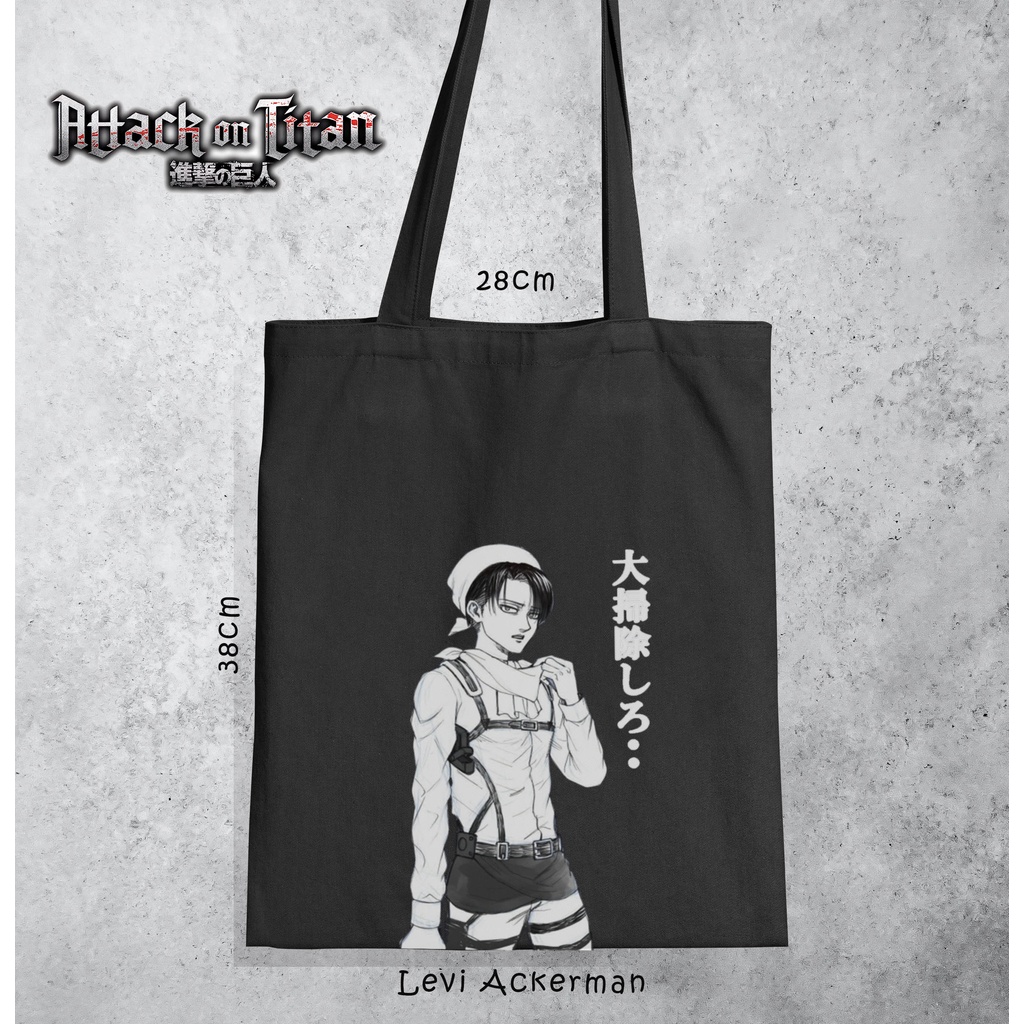 Tote bag Anime Attack On Titan Levi Ackerman Hitam Tote bag premium Totebag seleting totebag Termurah Bahan Blacu