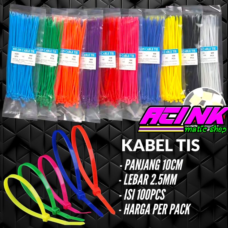 Kabel ties/kabel tis/cable tis 2.5* 100mm (10cm) hitam putih warna warni isi 100pcs