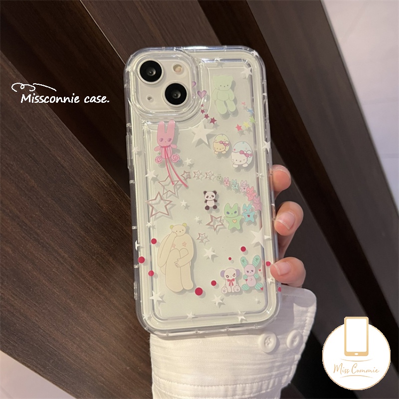 Casing Ponsel Kucing Kartun Kompatibel Untuk iPhone 7Plus 11 13 14 12 Pro Max XR 7 8 6s 6 Plus X XS Max SE 2020 Ins Korea Lucu Beruang Bintang Airbag Shockproof Bening Lembut Tpu Cover