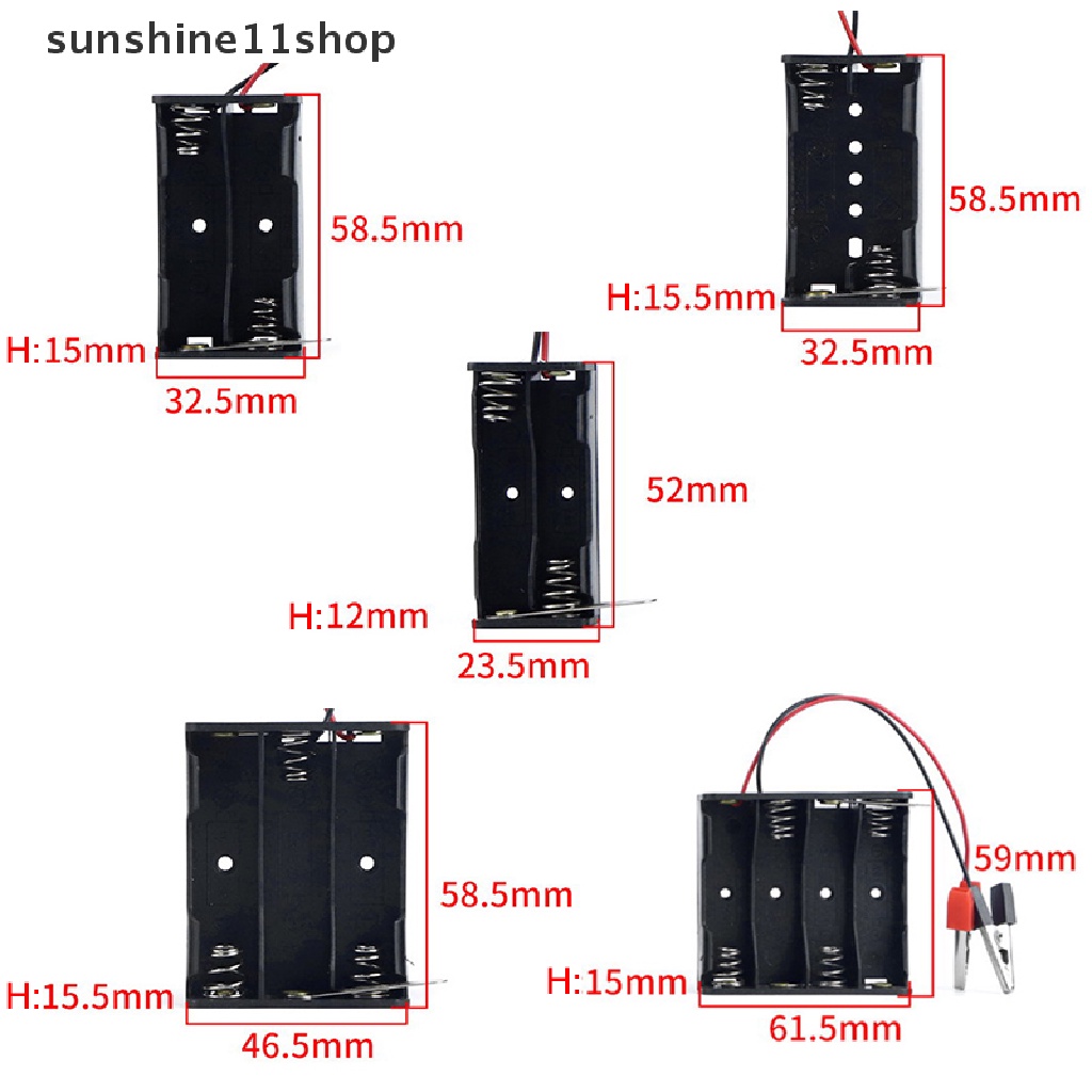 Sho Plastik Ukuran Standar 2x 3x 4x AA 2x AAA Box Case Holder Dengan Kawat Lead Side By Side Box Connecg Solder N