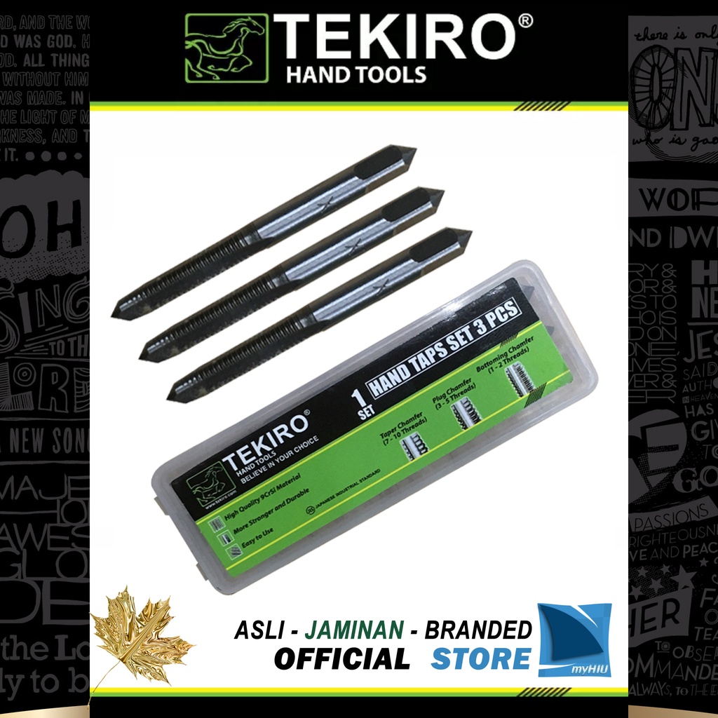 Pembuat Drat Isi 3 pcs M18 x 1.5 ~ 2.5 mm Bahan 9CrSi Keras Mur Baut Presisi Mata Tap - Hand Tap Set TEKIRO