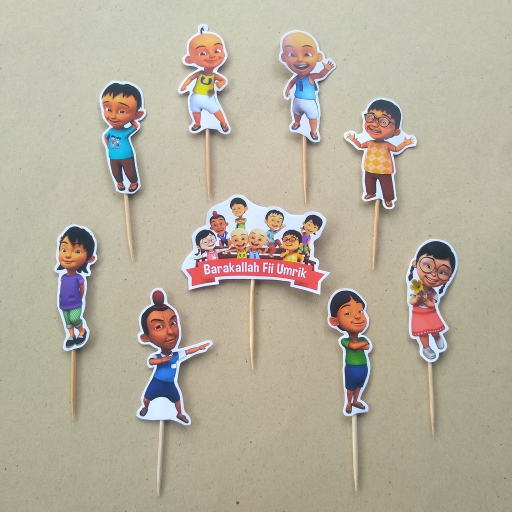 Toper Karakter Upin Ipin / Cake Topper hiasan kue ulang tahun ucapan happy birthday barakallah fii u