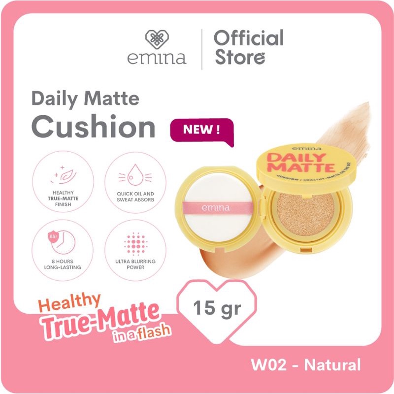 EMINA Daily Matte Cushion 15g | Cushion Matte Finish Tahan Lama 8 Jam dan Oil Control