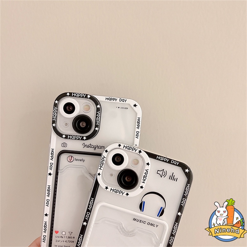 Case Tas Kartu Bening Kompatibel Untuk Iphone14 13 12 11 Pro Max X Xr Xs Max iPhone 8 7 6 6s Plus SE 2020 Musik Foto Bening Card Holder Silikon Phone Case Shockproof Soft TPU Cover