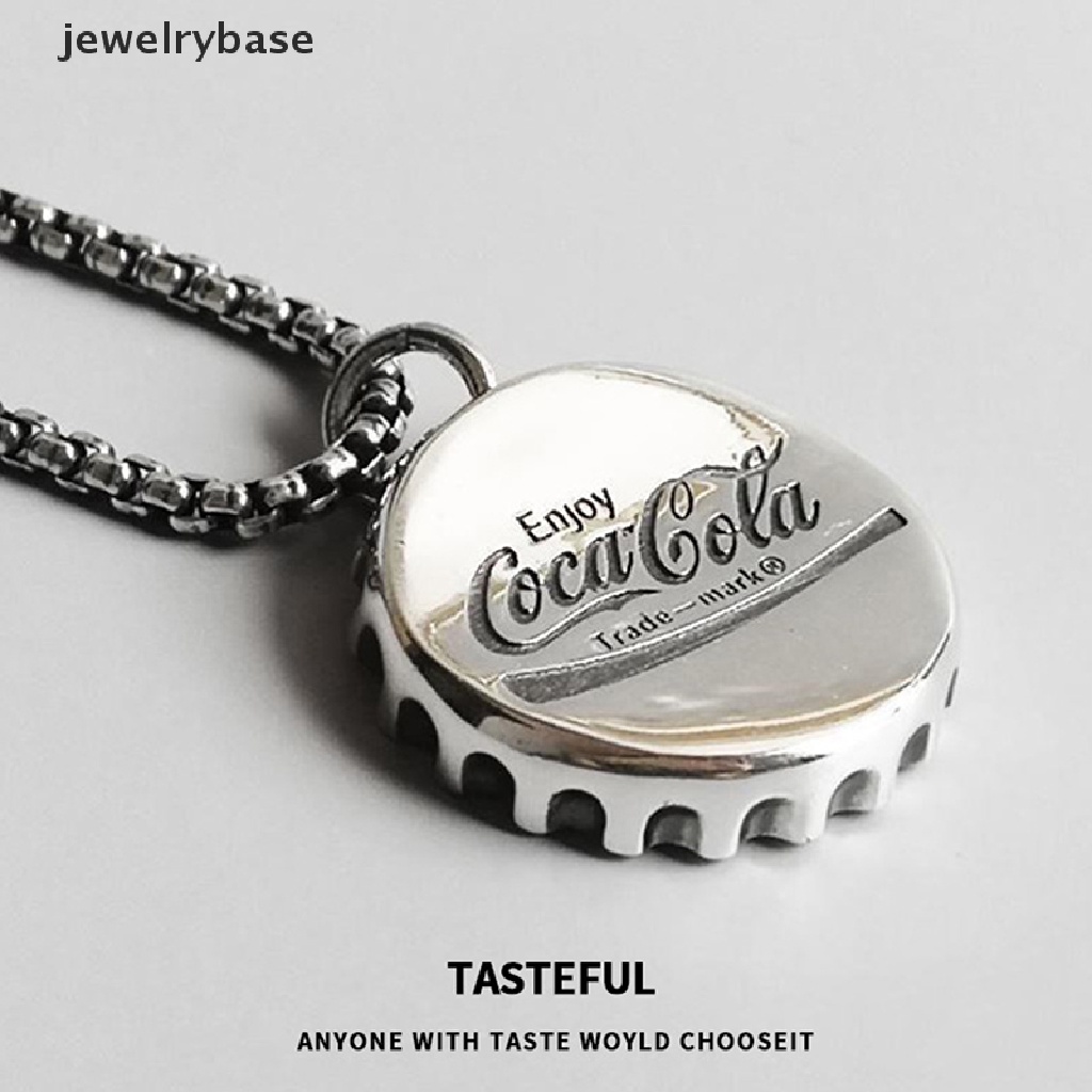 [jewelrybase] Retro Fashion Liontin Tutup Botol Perak Kalung Vintage Cola Logam Kalung Liontin Pangeran Punk Hip-hop Klasik Sweater Rantai Butik