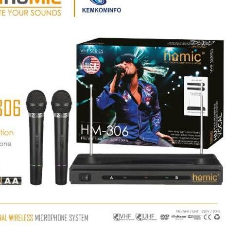 ➻ COD Mic Microphone HOMIC Double Wireless HM-306 HM-306 VHF Series//MIC KARAOKE//MIC WIRELESS HOMIC
