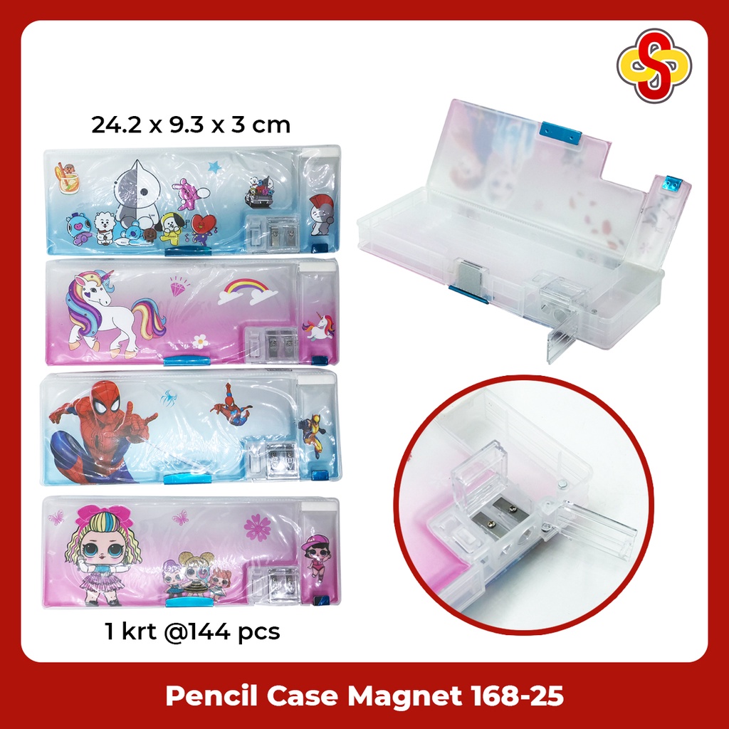 Kotak Pensil Magnet / Tepak / Pencil Case + Rautan Karakter Cowok Cewek Fancy 168-25