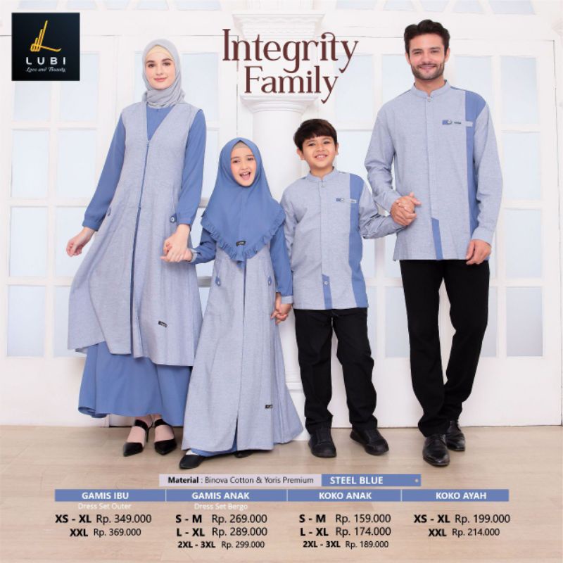 Sarimbit Premoum Integrity Family Steel Blue by Lubi|Gamis Syari|Gamis Katun Adem|Sarimbit Terbaru 2