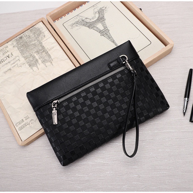 Clutch Bag Handbag Kulit Motif Kotak Pria Wanita Premium