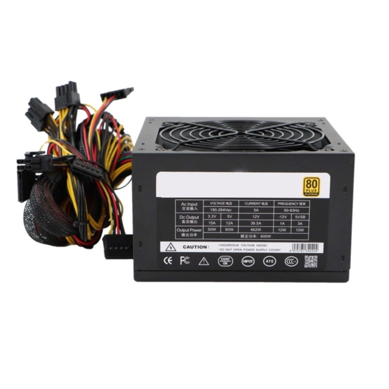 Zzz Rated-600W PSU 24Pin ATX 12V Full Modular Miner Sumber Listrik Komputer Desktop