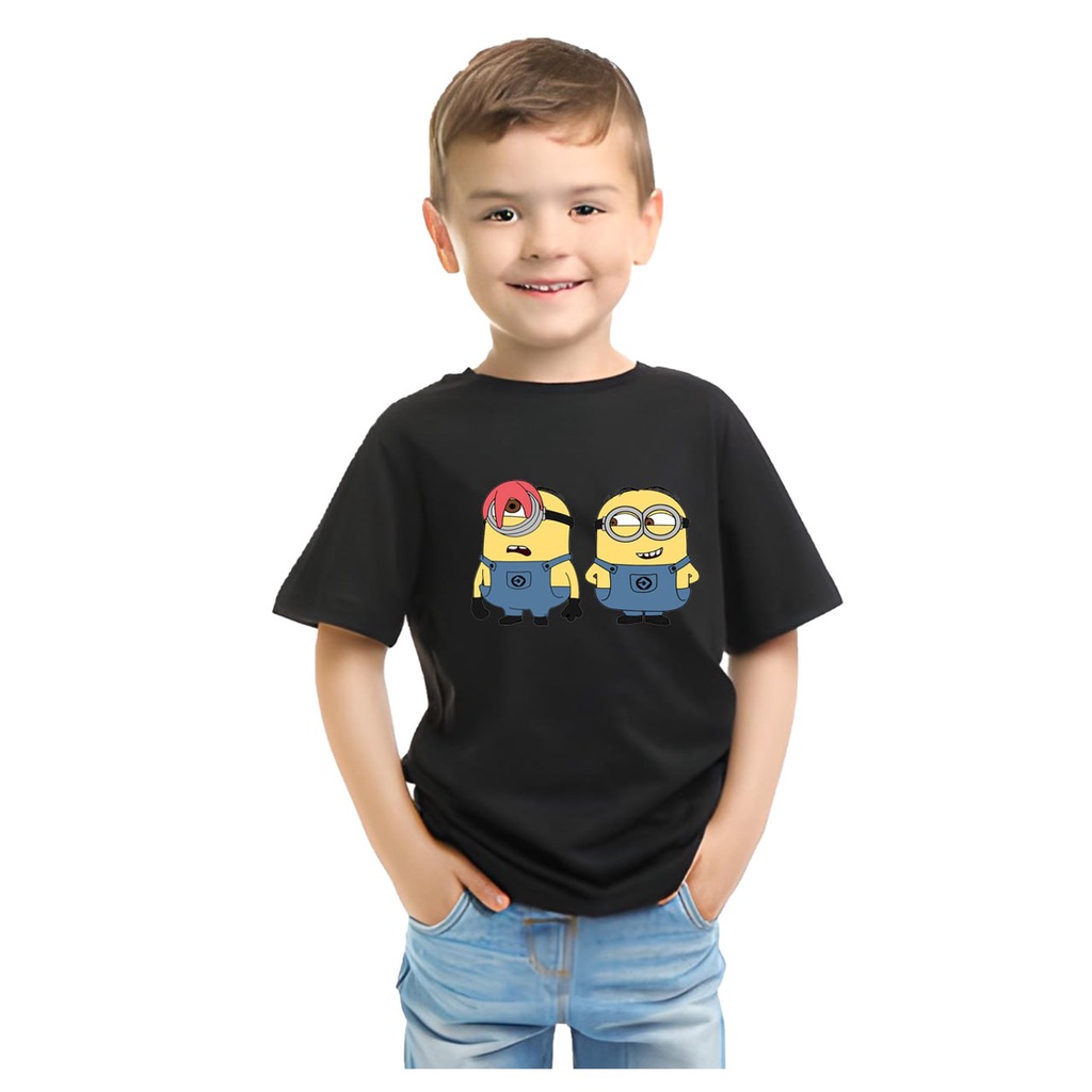 New Kaos Distro Minion 2 Anak Laki Laki Umur 4-8 Tahun Bahan Cotton 30s