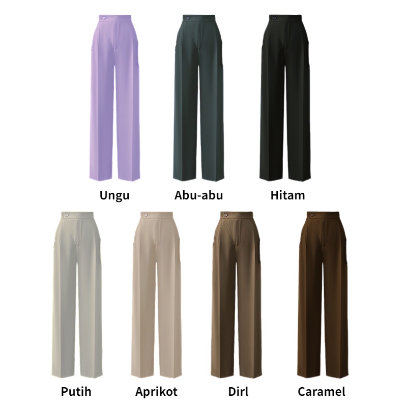 Celana Wanita Kulot Hitam Korea Highwaist Wanita Polos Loose Cullote Pants Celana Panjang Suit Pants