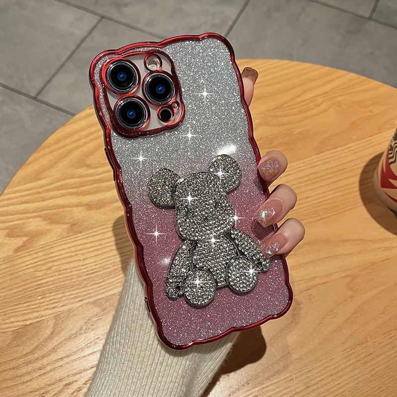 IPHONE Casing Ponsel Gradasi Beruang Bubuk Glitter Motif Riak Kompatibel Dengan Iphone14 Pro Max13 Pro Max12 Pro Max 11 Pro Max14 Plus Casing Pencegah Jatuh