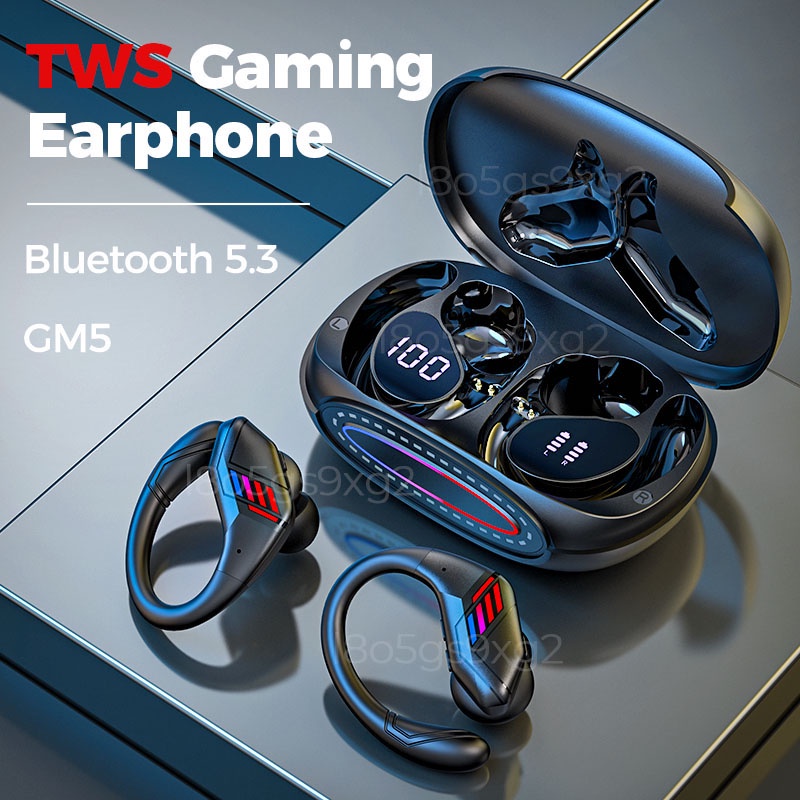 【VOULAO GM5】True Wireless Gaming Headset Bluetooth 5.3 Nirkabel Latensi Rendah dengan Mikrofon HiFi Stereo LED Power Display