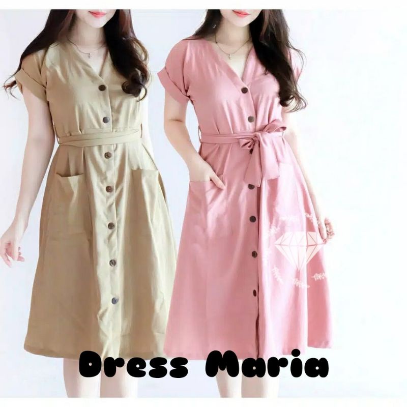 Dress Maria Full Kancing Depan Moscrepe fit L