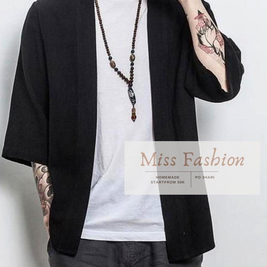 ➧ OUTER PRIA HITAM | KIMONO JEPANG | KIMONO KOREA PRIA ➩