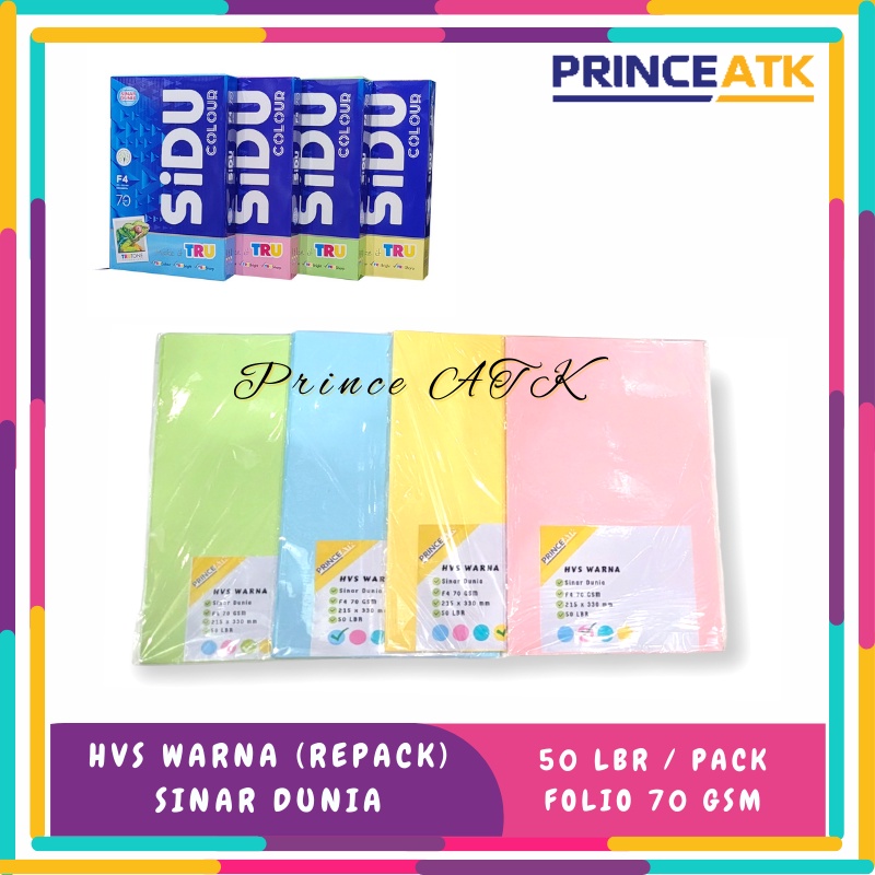 

HVS WARNA (REPACK) SINAR DUNIA UKURAN FOLIO / F4 70 GSM (ISI 50 LBR)