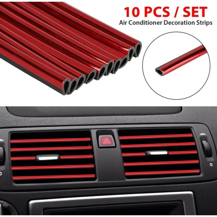 10 buah Trim Ventilasi Udara Mobil Strip Dekorasi Potong AC Mbil PVC