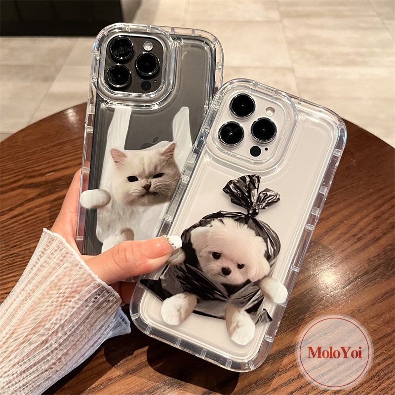 IPHONE Pasangan Case Kompatibel Untuk Iphone11 14 13 12 Pro MAX 7Plus 8Plus 6 6S Plus XR X XS MAX Lucu Kartun Kucing Anjing Airbag Shockproof Lembut TPU Silicon Bening Ponsel Cover