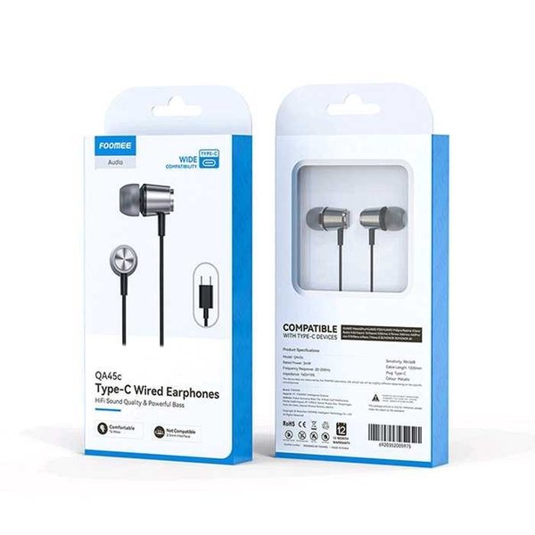 Earphone Type C in Ear Monitor Bass Stereo | Foomee QA45C