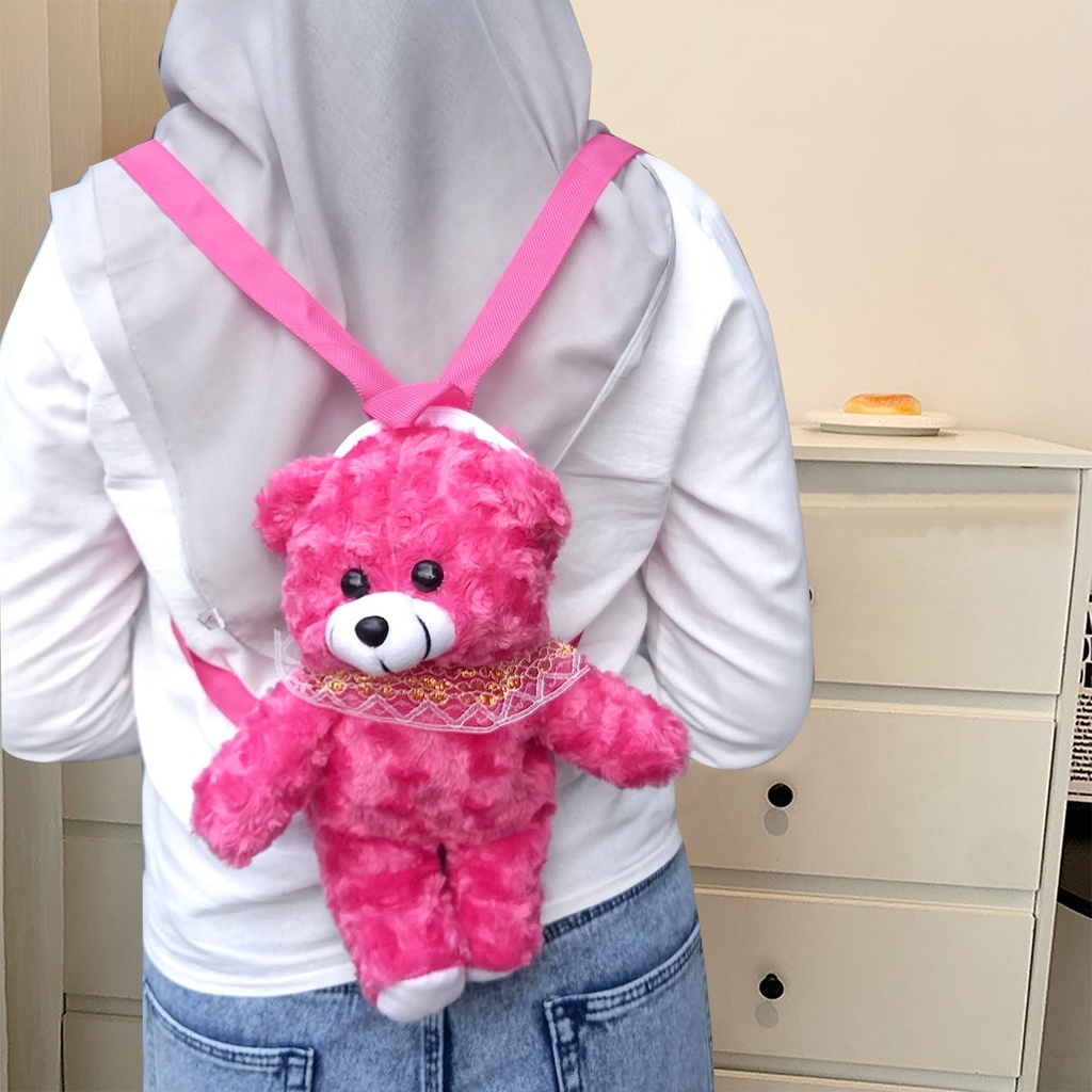 Tas Ransel Boneka Lucu Lembut Beruang Teddy bear Bulu Korea