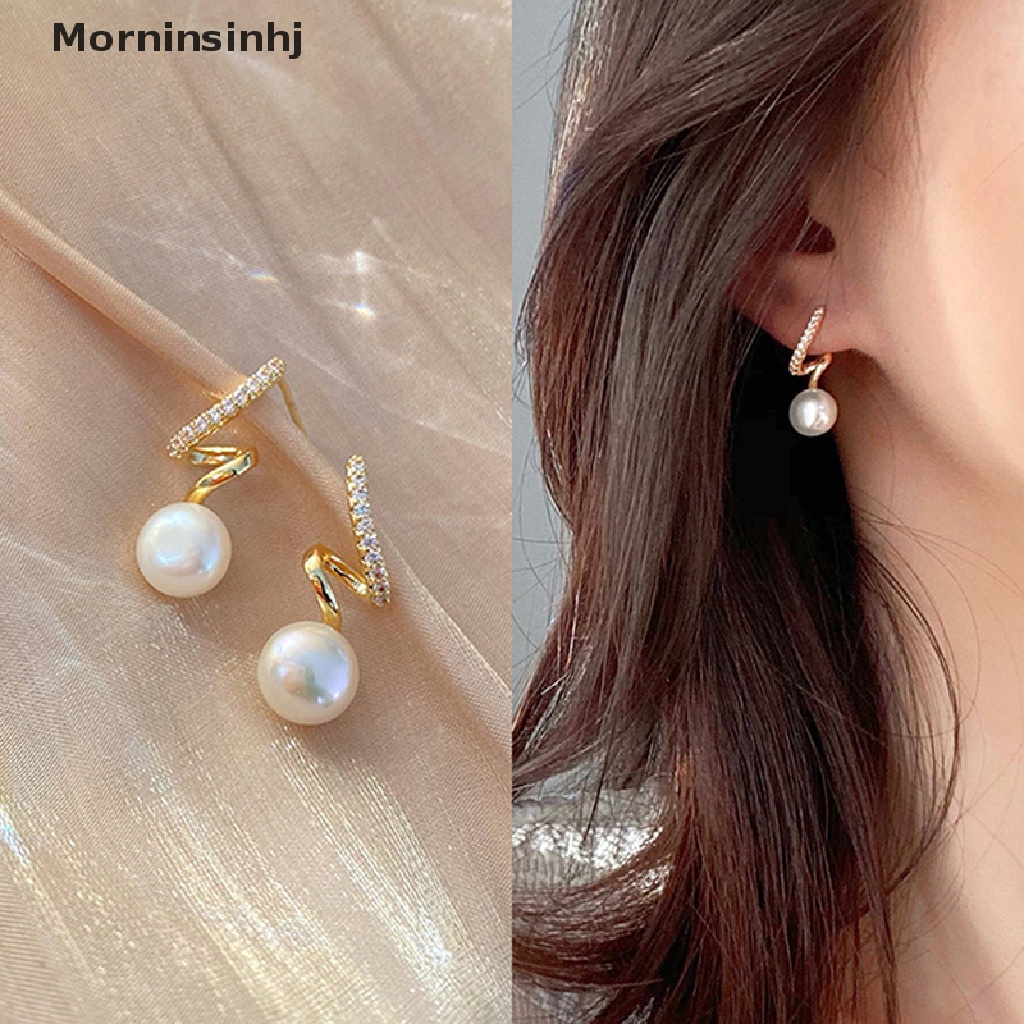 Mornin 1pasang Ins Gaya Korea Bersinar Fashion Anting Mutiara Wanita Berlian Imitasi Anting Mutiara Perhiasan Sederhana Anting Wanita Dekorasi id