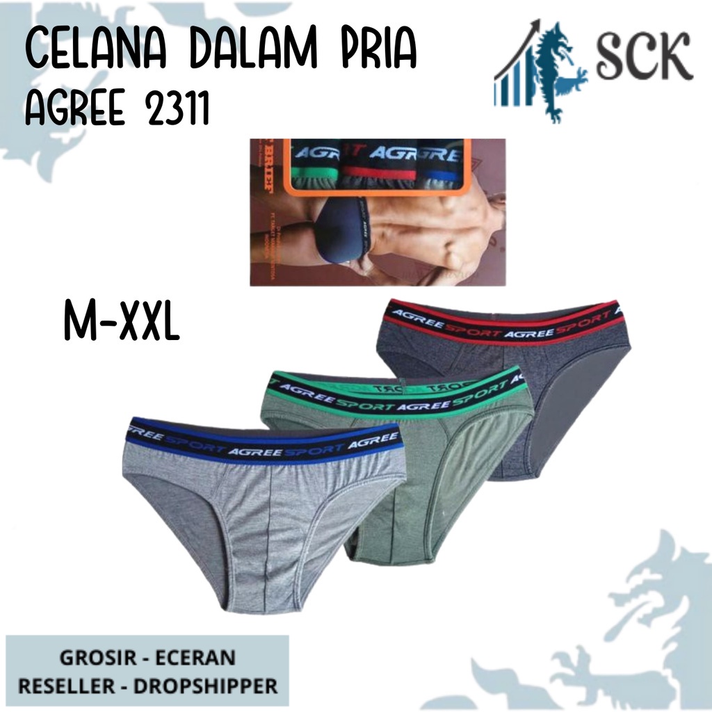 [ISI 3] CD Pria AGREE 2311 Sport / Celana Dalam Pinggan Karet Model Boxer / Pakaian Dalam Cowok - sckmenwear GROSIR