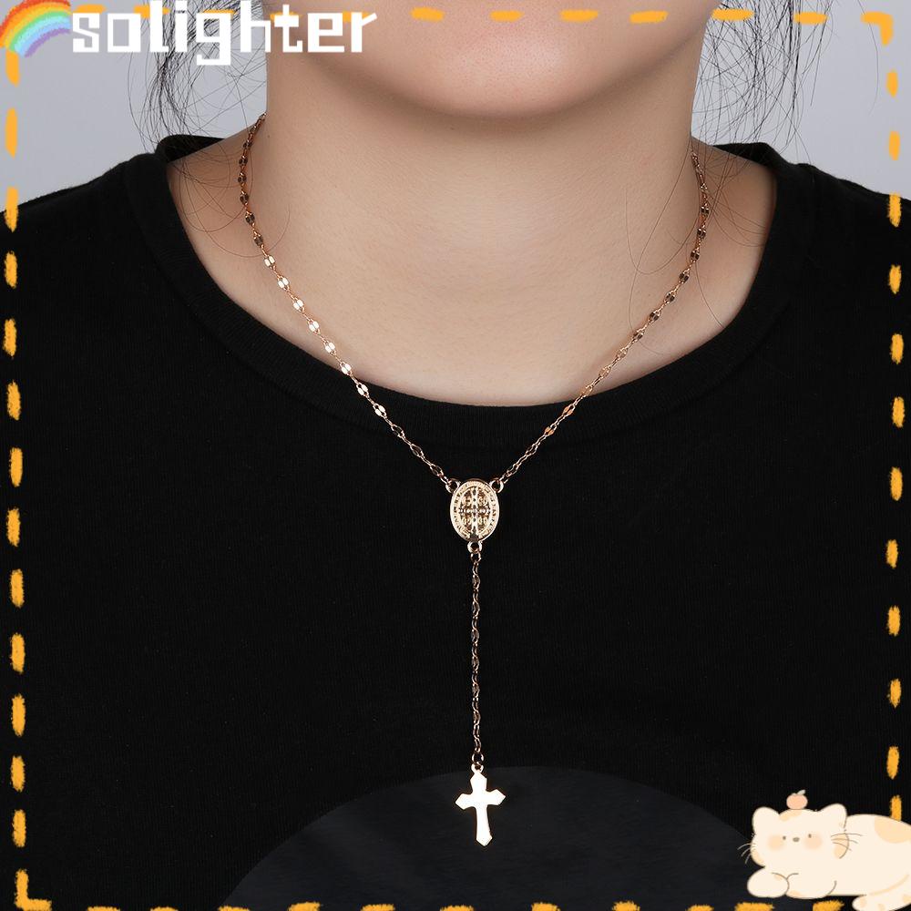 Solighter Salib Kalung Fashion Perhiasan Hadiah Rose Gold Perak The Virgin Mary