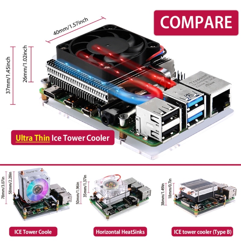 Bt Ice Tower Cooler PWM Kipas Pendingin CPU Heatsink Pipa Tembaga Untuk Raspberry Pi 4B