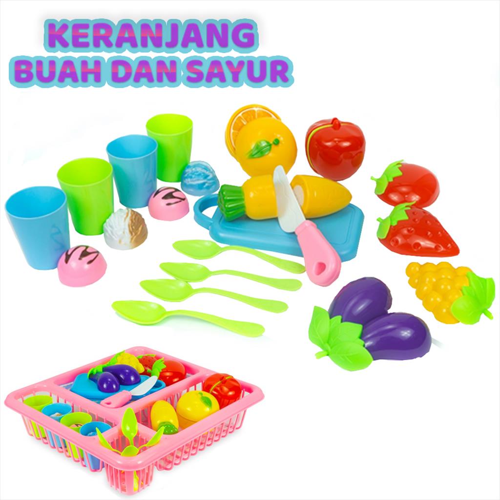 Mainan Keranjang Buah dan Sayuran / Satu Set Mainan /Mainan Potong Ice Cream Set Besar / Mainan Edukasi Masak-Masakan / Mainan My Favorite Fruits YK43