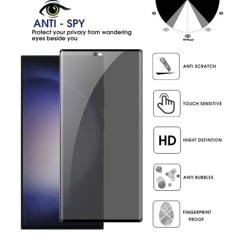 Film Pelindung Layar Privasi Melengkung 3D Pelindung Tempered Glass Anti spy Tahan Gores Untuk Samsung Galaxy S23 Ultra