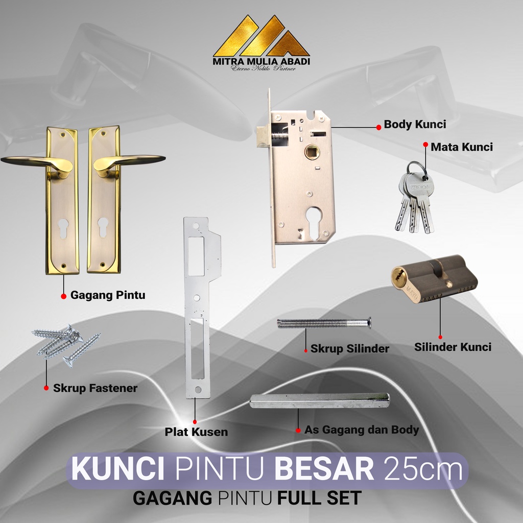 Kunci Pintu Besar 25cm Premium Stainless Steel Full Set Gagang Silinder Gold