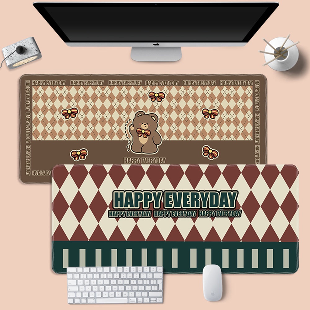 Alas Mouse Checkerboard Mouse Pad Alas Mouse Komputer Anti Slip Beruang Bunga Lucu Alas Mouse Kantor Alas Keyboard Komputer Karet (800mm X 300mm X 3mm)