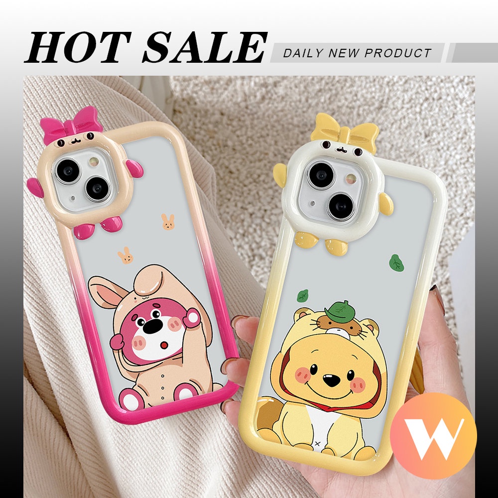 IPHONE 3d Bow-knot Little Monster Lens Soft Tpu Case Kompatibel Untuk Iphone11 13 12 14 Pro Max XR 78 6s 14 6 Plus X XS Max SE 2020 Cute Strawberry Bear Manyo Winnie The Pooh Cover