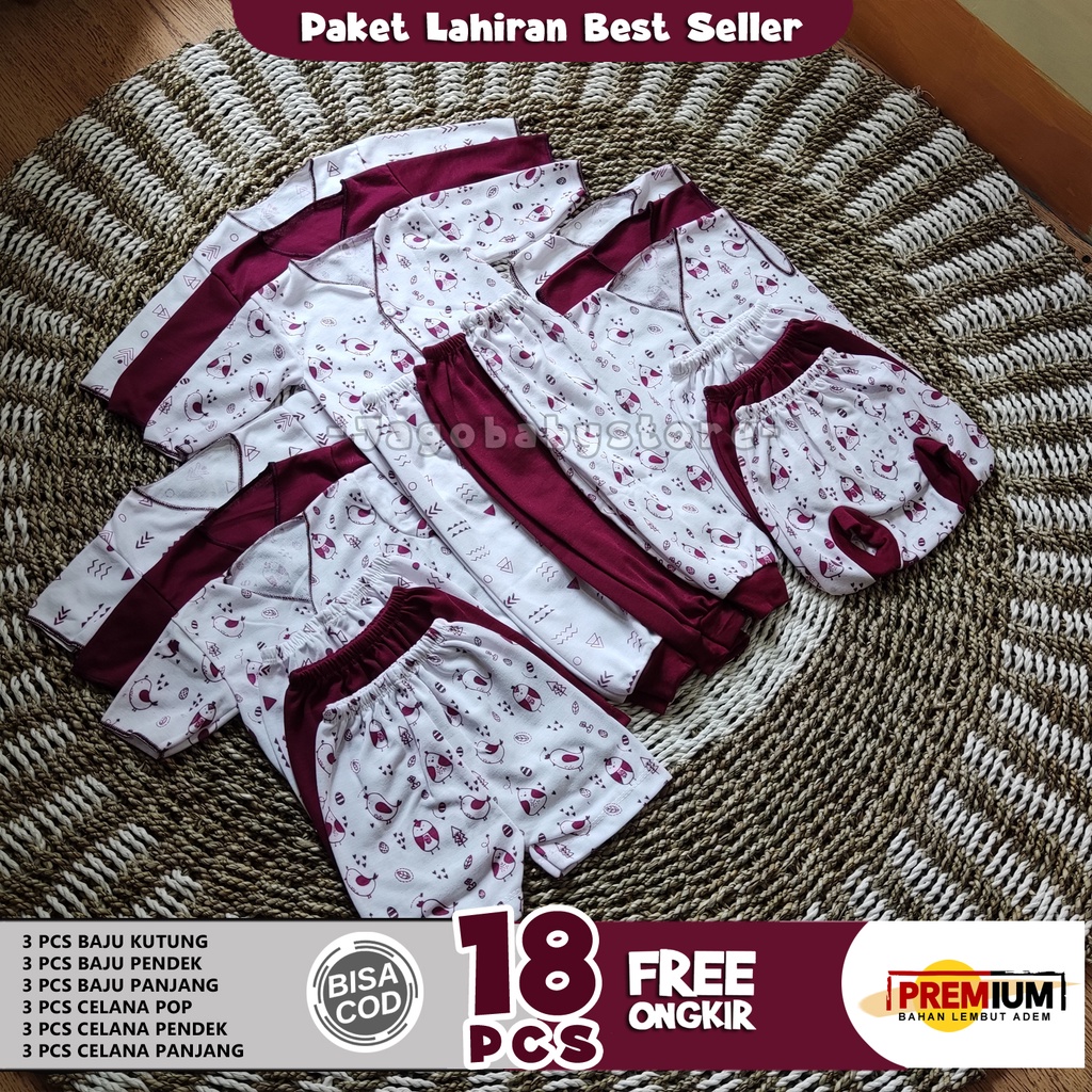 18 Pcs Paket Lahiran Baby Newborn Unisex Merah Maron Best Seller