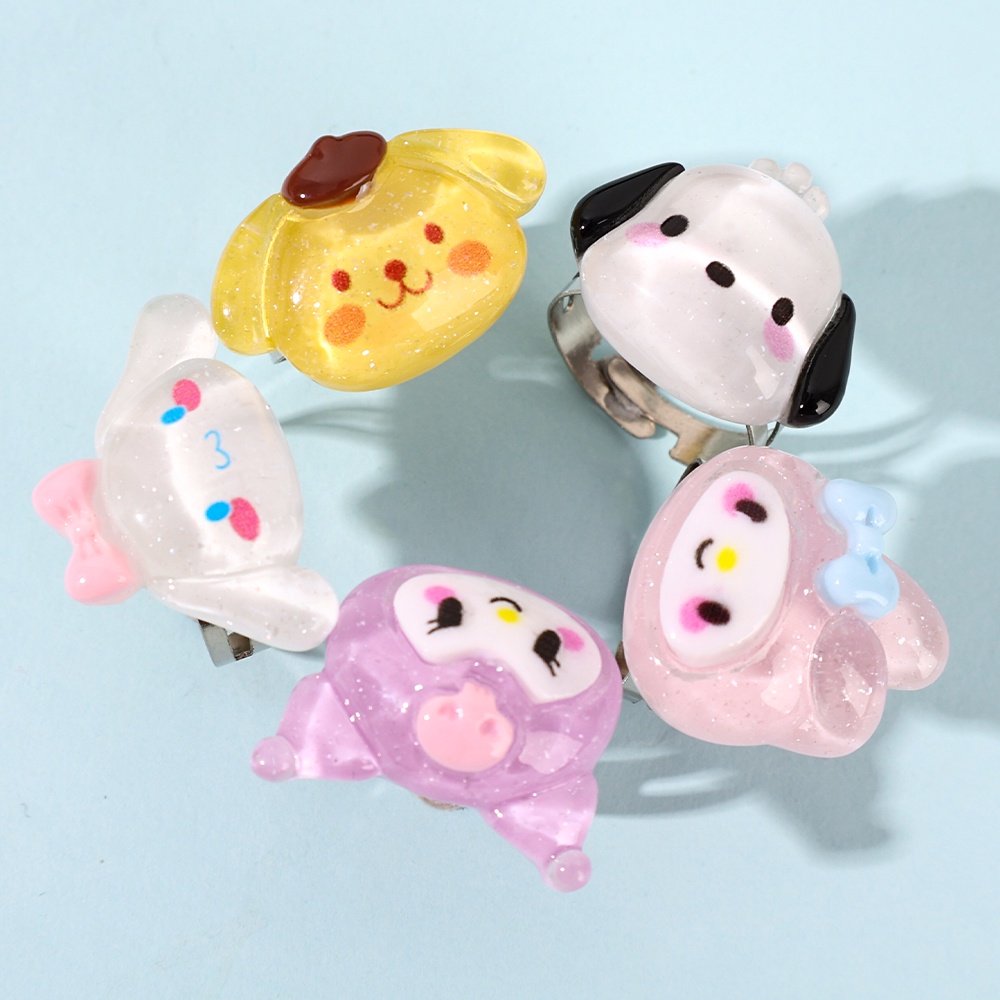 Cincin Pasangan Pernikahan Wanita Cincin Pesta Fashion Perhiasan Dapat Disesuaikan Terbuka Wanita Sanrio Kartun Resin Jari Cincin Hadiah Yang Indah Elegan