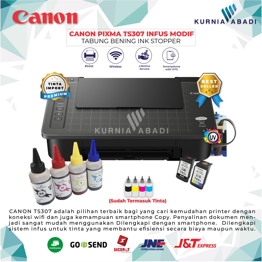 Printer Canon PIXMA TS307 Infus Print WiFi Copy Wireless Tabung Bening