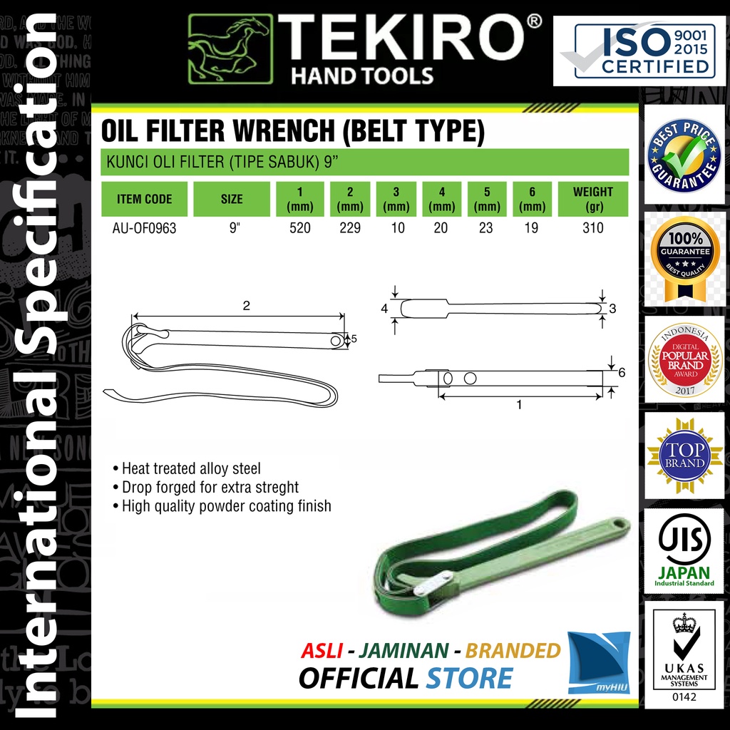 Kunci Saringan Oli 9&quot; inch Belt Model Sabuk / Oil Filter Wrench TEKIRO