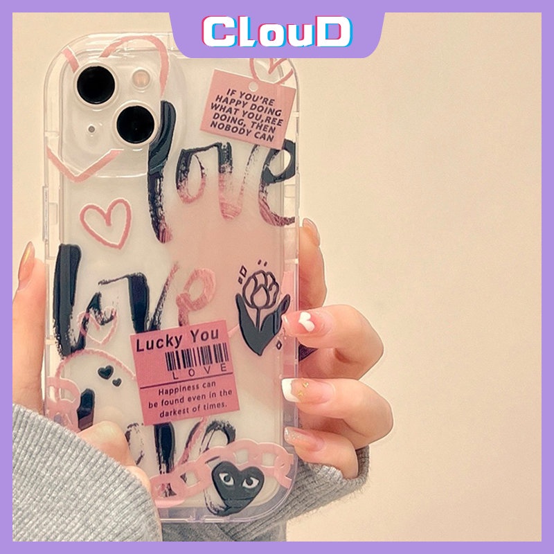 Comme des Garcons Casing Kompatibel Untuk iPhone 7Plus 11 13 12 14 Pro Max XR X XS Max 7 6s 8 6 Plus Kartun Graffiti Cinta Hati Label Bunga Bening Shockproof Lembut Airbag Cover