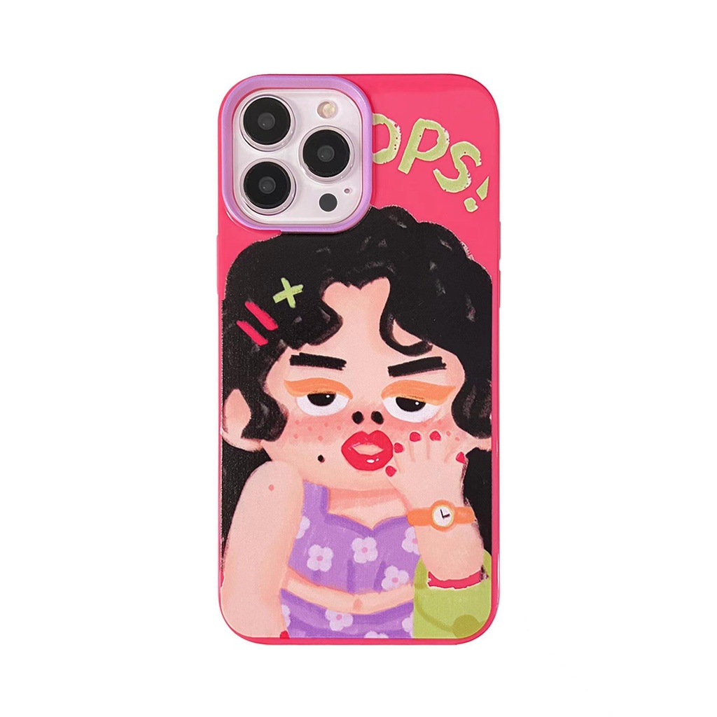 IPHONE Ins Pola Lucu Cocok Untuk Iphone14 14pro 14plus 13 13mini 13pro 13prm iPhone12 7Plus 8Plus Xr XS 13 12mini Pro Max Empat Sudut Casing Ponsel Tahan Guncangan