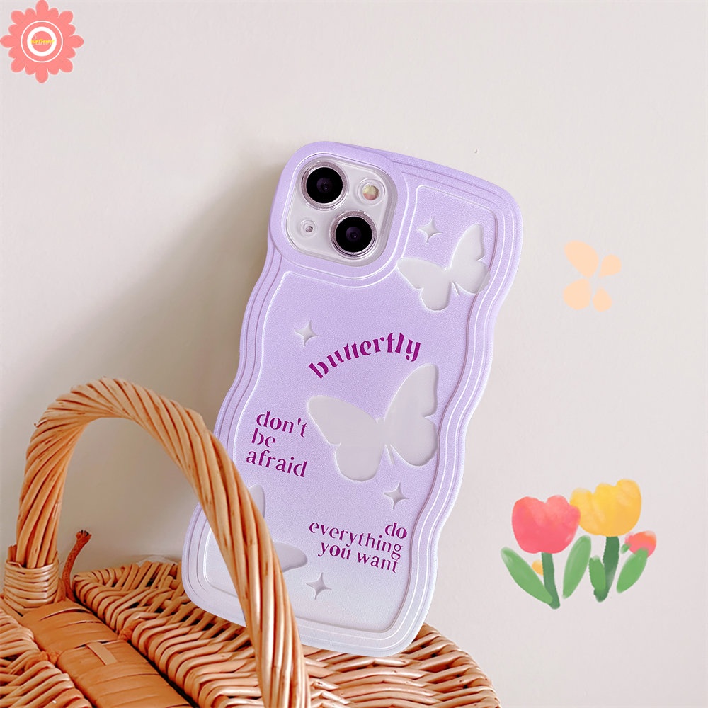 Redmi Note10 11 9 8 10Pro 10s 9Pro Redmi 10 10C 9 9T A1 9A 9C 10A A1+POCO X3 NFC Pro M3 Note 11Pro+9s 11s Mi 11T Pro Romance Butterfly Cute Case Soft TPU Wavy Edge Sarung